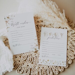 Baby Voorspellingen en Advieskaarten, Wildflower Baby Shower Advieskaart Afdrukbaar, Wensen voor Babykaartsjabloon, Voorspellingsspelkaart