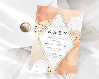 Boho Baby Shower Invitation, Gender Neutral Baby Shower Invite, Pampas Baby Shower Invitation, Beige Baby Shower Invitation, Editable
