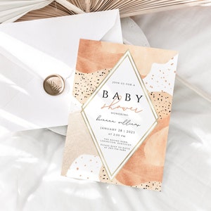 Boho Baby Shower Invitation, Gender Neutral Baby Shower Invite, Pampas Baby Shower Invitation, Beige Baby Shower Invitation, Editable