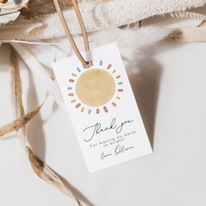 Editable Sun Birthday Favor Tags, Sunshine Birthday Thank You Tag Template, Sunshine Gift Labels, Sun Boho Birthday, Printable