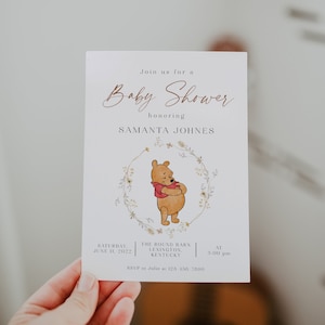 Winnie the Pooh Baby Shower invitation, Winnie the Pooh Theme Shower, Template Winnie Pooh, Invitation Red Pink Girl, Invitation Boy, winnie