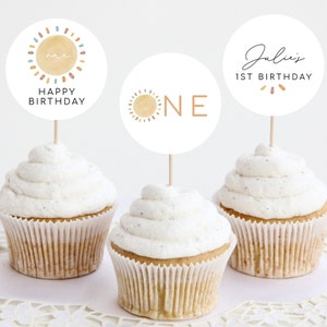 Editable Sunshine Birthday Cupcake Toppers, Sun Cupcake Toppers, Our Little Sunshine Party Decorations, Printable Digital Instant Download