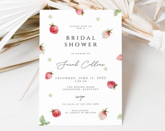 Strawberry Bridal Shower Invitation, berry bridal shower Invitation, pink bridal Shower Invite, seet berrie bridal shower invitation