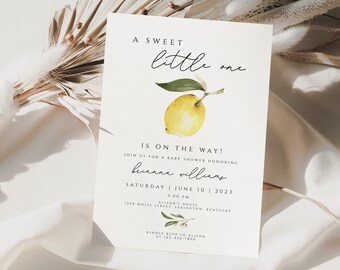 A Sweet Little One is on the Way Invitation, Lemon Baby Shower evite, Citrus Baby Shower invite, Main Squeeze Baby Shower Invitation