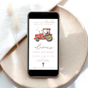 Mobile Tractor Editable Digital Birthday Evite, Tractor Birthday Party Evite, Farm Vehicles Electronic Birthday Party Invitation, Digital