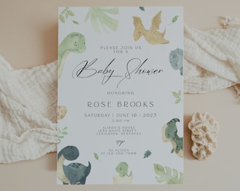 Dinosaur Baby Shower Invitation Template, Gender Neutral Baby Shower Invite, Baby dino Shower Invitation, little dino in the way baby shower