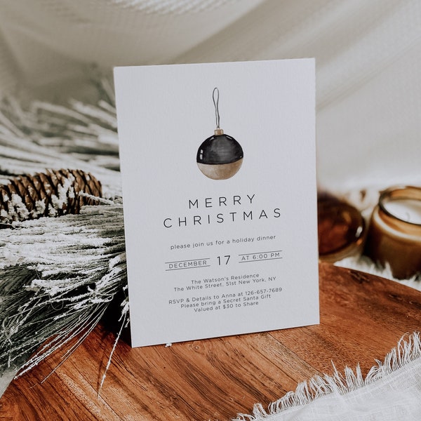 Minimalist Christmas Party Invitation Template Printable Holiday Party Invite Minimal Modern Christmas Invitation Editable Instant Download