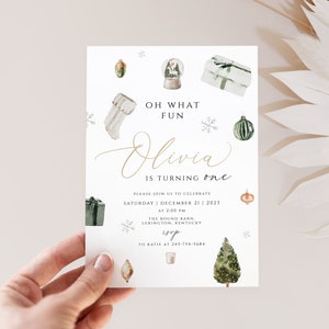 Oh what fun Christmas First Birthday Invitation, Winter Holiday 1st Birthday Invite, Christmas Winter Holiday first birthday evite