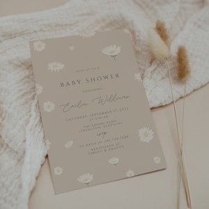 Modello di invito per baby shower con margherita, invito per baby shower modificabile, Boho, floreale, Boho, addio al nubilato, stampabile, download istantaneo