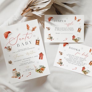 Santa baby shower Invitation Bundle, Winter Christmas baby shower, xmas Baby Shower december Baby Shower, winter holiday Baby Shower SANTA03