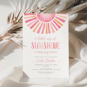 Piccolo raggio di sole Invito per baby shower per ragazza, Invito per baby shower rosa Sunshine, invito per baby shower per ragazza, ecco l'invito per la doccia solare