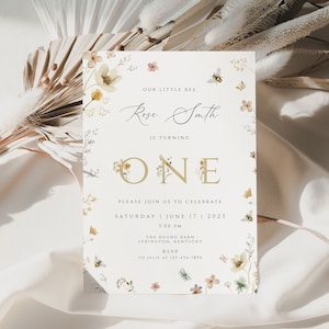 Wildflower 1st Birthday Party Invitation Template, Wildflower Invitation, First Birthday Flowers Invitation, Boho Birthday Invitation