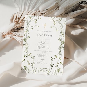 Invito al battesimo di fiori selvatici, modello di invito al battesimo per ragazze Boho, invito al battesimo, battesimo della bambina, battesimo floreale