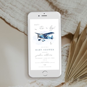 Airplane Baby Shower, Boy Baby Shower Electronic Invitation, Blue Airplane Oh Boy Invite, it is a boy baby Evite, airplane digital invite