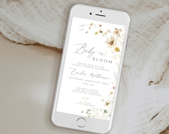 Wildflower Baby Shower Digital invitation, Wildflowers Baby in bloom Invite, Wildflower Baby Shower Digital Invitation Electronic Invite