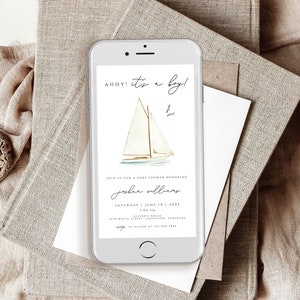 Sailboat Baby Shower digital invitation, Nautical Baby Shower Text Invites, Sailboat Baby Shower Digital Invitation, Electronic Phone invite