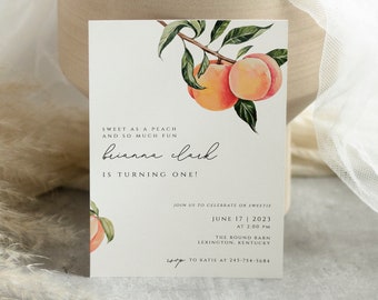 Peach Birthday Invitation, sweet Peach Birthday Invitations, Little Peach, Birthday Invitations Girl Peach 1st Birthday Printable Invite