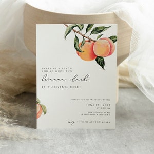 Peach Birthday Invitation, sweet Peach Birthday Invitations, Little Peach, Birthday Invitations Girl Peach 1st Birthday Printable Invite