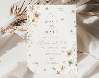 floral Save The Date Template, Text Message Save The Date invite, wildflower Save The Date Template, Save the Date Editable Template