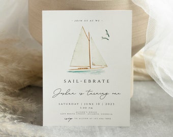 Invito di compleanno 1 ° nautico, invito di compleanno barca a vela modificabile, invito di compleanno nautico moderno, invito barca a vela marina, INSTANT