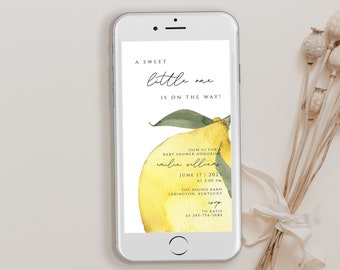 A Sweet Little One is on the Way digital Invitation, Lemon Baby Shower evite, Citrus Baby Shower invite, Main Squeeze Baby Shower Invitation