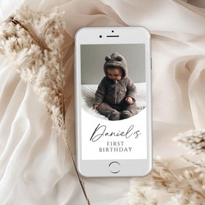 first birthday video Invitation Template, First Birthday Evite, Birthday Invite, Digital Photo Invite, Photo Birthday Invitation Template