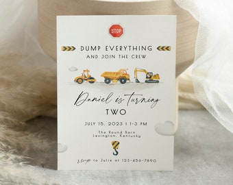 Dump Everything Construction Birthday Invitation EDITABLE Dump Trucks Party Invitation Template Join our Crew, Birthday Boy Invite Download