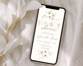 Wildflower Baby Shower Evite Template, Wildflowers Baby Shower Invites, Boho Baby Shower Digital Invitation, Electronic Invitation Text