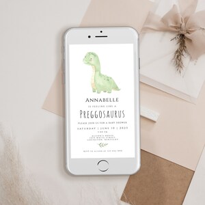 Invitación digital para baby shower de dinosaurio, invitación para baby shower de género neutro con dinosaurio, invitación electrónica para bebé dinosaurio, pequeño dinosaurio en el camino