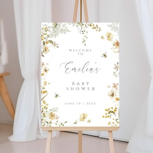 Mommy to Bee Babyparty-Willkommensschild, Honigbiene-Wildblumen-Willkommensschild, Babyparty-Bienenschild, bearbeitbare Vorlage zum sofortigen Download
