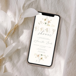 Wildflower Baby Shower Evite Template, Wildflowers Baby Shower Invites, Boho Baby Shower Digital Invitation, Electronic Invitation Text