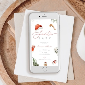 Santa Baby Shower electronic Invitation, Winter Baby Shower Invite Template, Christmas December Baby Shower mobile phone invite, SANTA01