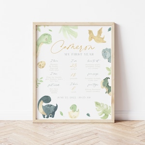 Dinosaurier Geburtstags-Meilensteintafel, Dino-Meilensteinplakat, Dinosaurier-erstes Jahr Meilensteintafel, Dino-Erster Geburtstag Dekorationen