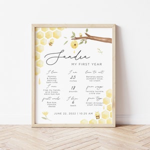 Biene ersten Geburtstag Meilenstein Board, bearbeitbare Baby Meilenstein Board Vorlage, Honig Geburtstag Zeichen, Bumble Bee Poster, Instant Download