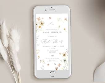 Wildflower Baby Shower Digital Template, Wildflowers Baby Shower Invites, Floral Baby Shower Digital Invitation Electronic Text Invite