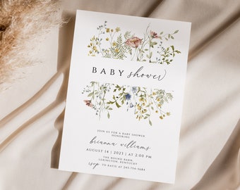Baby in Bloom Baby Shower Invitation, wildflower Baby Girl Shower Invitation, Baby in Bloom Invitation Template, Floral Baby Shower