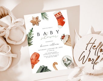 Christmas Baby Shower Invitation, Winter Baby Shower Invitation Template, Printable Holiday Baby Shower Invite, Xmas, Instant Download