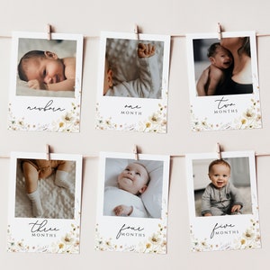Wildflower 1st Birthday Monthly Photo Banner, First Birthday Photo Banner, Floral, First Year Photos, Girl, Monthly Photo Cards, Editable