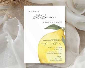 A Sweet Little One is on the Way Invitation, Lemon Baby Shower evite, Citrus Baby Shower invite, Main Squeeze Baby Shower Invitation