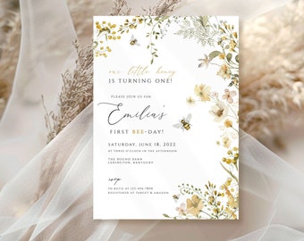 Invitación del primer cumpleaños de la abeja, Invitación del primer cumpleaños de la abeja, Invitación del primer día de la abeja, Invitación de nuestra pequeña miel, Primer día de la abeja