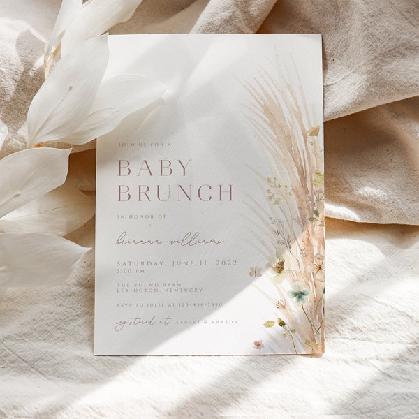 Boho Baby Brunch Invitation Template Boho Wildflower Baby Shower Brunch Gender Neutral Baby Shower Invite Boho Invitation Instant Download