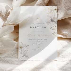 Girls Baptism Invitation, Wildflower Baptism Invitation , Christening Invite, minmalist Baby Christening, Floral Baptism
