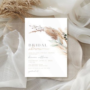 Boho Bridal Shower Invitation, pampas bridal shower Invitation, minilimalist floral bridal Shower Invitation, pampas i/bridal shower