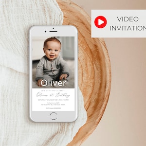 video 1st Birthday Invite Template, First Birthday video Evite, First Birthday Invite Digital Photo Invite Photo Birthday video Invitation