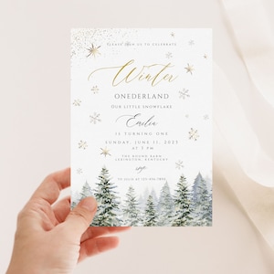 Winter Onederland Invitation Template Snowflake First Birthday