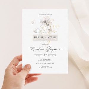 elegant floral bridal Shower Invite, floral minimalist Bridal Shower Invitation, flowers bridal shower Invitation, image 1