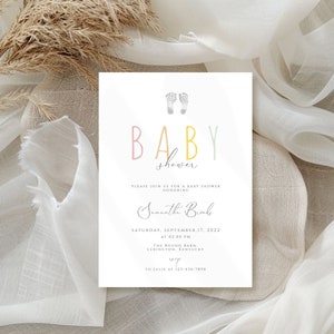 invitación minimalista para baby shower, invitación moderna para baby shower, cartas escritas a mano para baby shower evite, invitación para bebé de género neutro para niño o niña