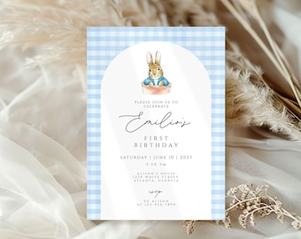 Peter rabbit birthday Invitation, peter Rabbit 1st birthday Invite, a little bunny first birthday invitation