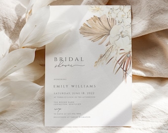 Boho Bridal Shower Invitation, flowers bridal shower Invitation, milimalist floral bridal Shower Invitation, pampas i/bridal shower
