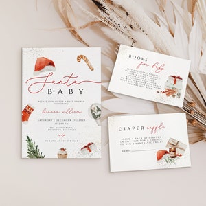 Santa baby shower Invitation Bundle, Winter Christmas baby shower, xmas Baby Shower December Baby Shower, winter holiday Baby Shower SANTA01
